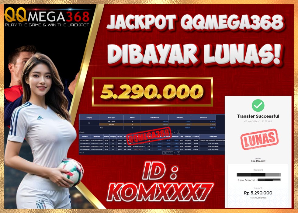 QQMEGA368 JACKPOT Rp 5.290.000 - LUNAS!!!