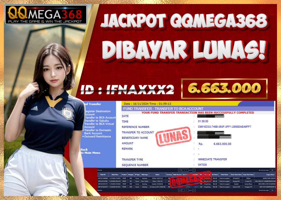 QQMEGA368 JACKPOT Rp 6.663.000 - LUNAS!!!