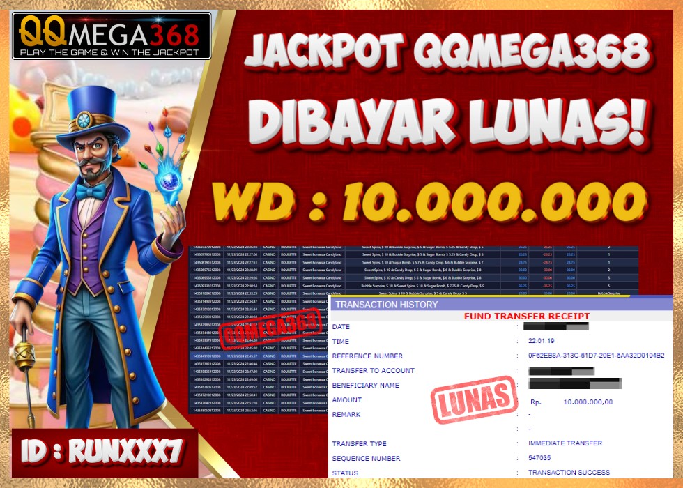 QQMEGA368 JACKPOT Rp 10.000.000 - LUNAS!!!